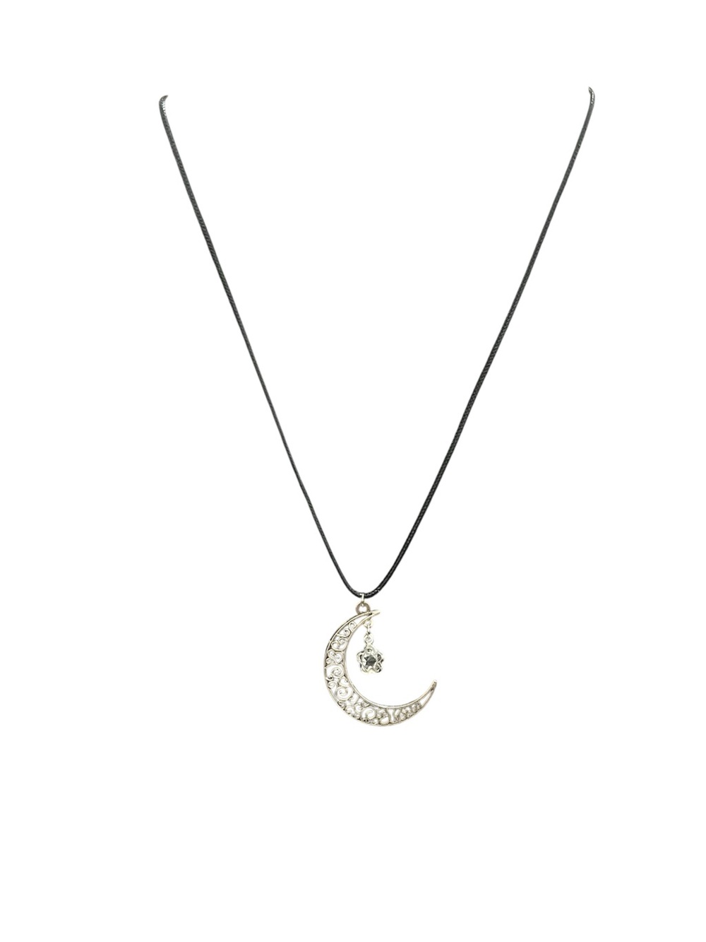 Crescent Moon Pendant Flower Star Charm Necklace Adjustable Black Cord Boho Gift
